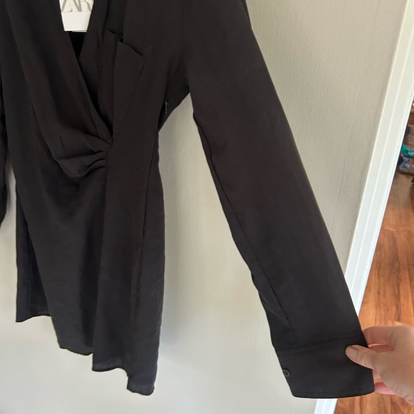 NWT ZARA Faux Wrap Long Sleeve Collared Mini Shirt Dress Scandi Minimalist Sz XS - Picture 7 of 16